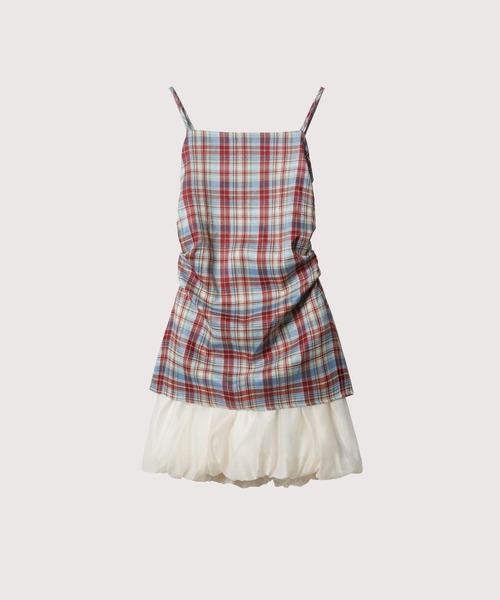 ワンピース LA POMME petit Red Plaid Puff Cami Dress Red Plaid Puff Cami Dress（ワンピース）｜LA POMME petit（ラポミ