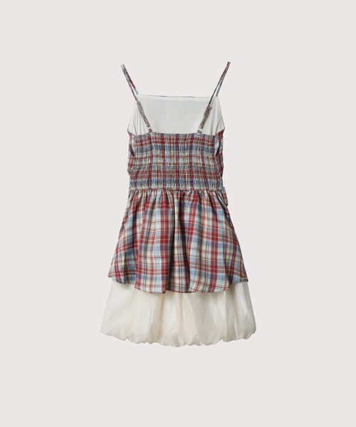 ワンピース LA POMME petit Red Plaid Puff Cami Dress Red Plaid Puff Cami Dress（ワンピース）｜LA POMME petit（ラポミ