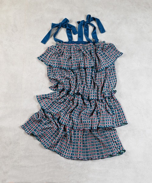 MARKEY'S（マーキーズ）の「ギンガムプリーツティアードワンピース/おとな（ワンピース・レディース・ブラック系その他/ベージュ系その他/グリーン系その他・160cm）」の6枚目の写真