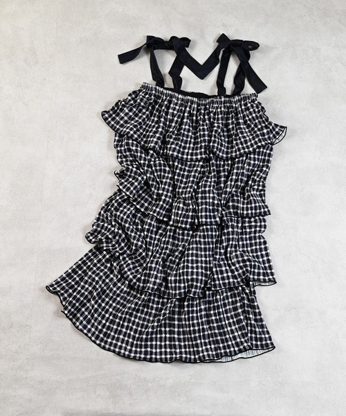 MARKEY'S（マーキーズ）の「ギンガムプリーツティアードワンピース/おとな（ワンピース・レディース・ブラック系その他/ベージュ系その他/グリーン系その他・160cm）」の4枚目の写真