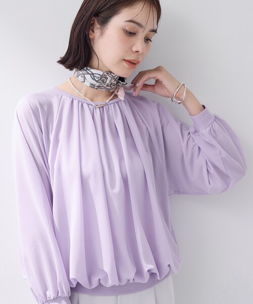 INDIVI（インディヴィ）の「【体型カバー／マシンウォッシュ対応】シアージャージトップス（Tシャツ/カットソー・レディース・ブラック/パープル/ダークグレー/ホワイト・15 /13/05/38/34）」の4枚目の写真