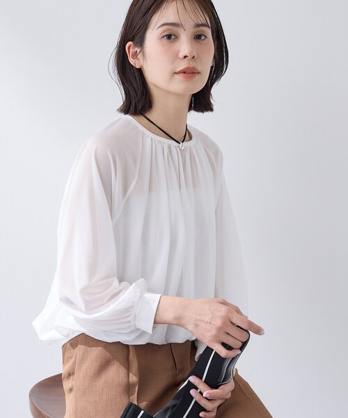 INDIVI(インディヴィ)の「【体型カバー/マシンウォッシュ対応】シアージャージトップス(Tシャツ/カットソー・レディース・ブラック/パープル/ダークグレー/ホワイト・15 /13/05/38/34)」の6枚目の写真