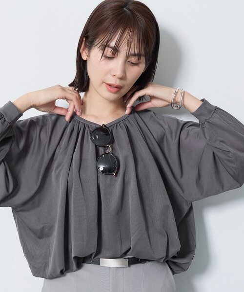 INDIVI(インディヴィ)の「【体型カバー/マシンウォッシュ対応】シアージャージトップス(Tシャツ/カットソー・レディース・ブラック/パープル/ダークグレー/ホワイト・15 /13/05/38/34)」の12枚目の写真