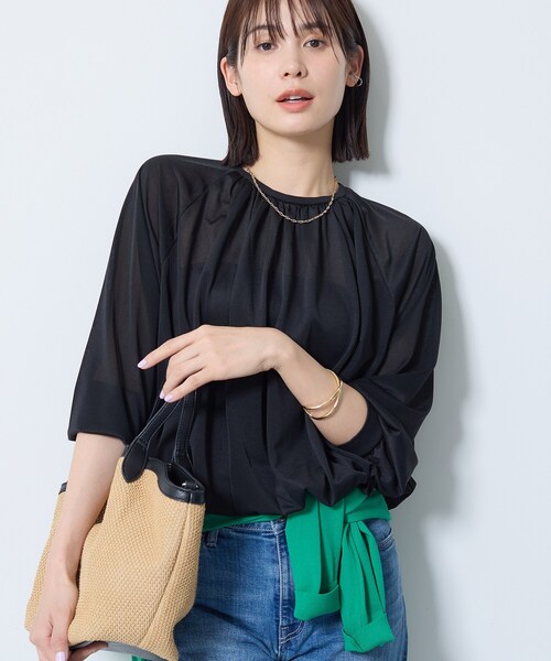 INDIVI（インディヴィ）の「【体型カバー／マシンウォッシュ対応】シアージャージトップス（Tシャツ/カットソー・レディース・ブラック/パープル/ダークグレー/ホワイト・15 /13/05/38/34）」の9枚目の写真