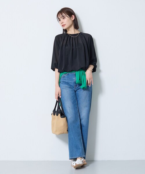 INDIVI（インディヴィ）の「【体型カバー／マシンウォッシュ対応】シアージャージトップス（Tシャツ/カットソー・レディース・ブラック/パープル/ダークグレー/ホワイト・15 /13/05/38/34）」の8枚目の写真