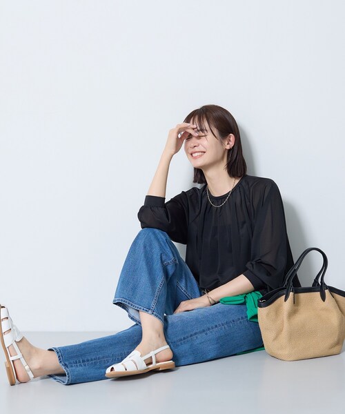 INDIVI（インディヴィ）の「【体型カバー／マシンウォッシュ対応】シアージャージトップス（Tシャツ/カットソー・レディース・ブラック/パープル/ダークグレー/ホワイト・15 /13/05/38/34）」の7枚目の写真