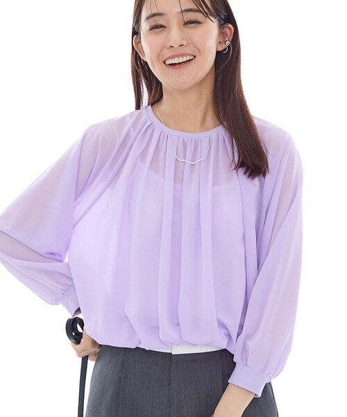 INDIVI（インディヴィ）の「【体型カバー／マシンウォッシュ対応】シアージャージトップス（Tシャツ/カットソー・レディース・ブラック/パープル/ダークグレー/ホワイト・15 /13/05/38/34）」の11枚目の写真