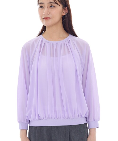 INDIVI（インディヴィ）の「【体型カバー／マシンウォッシュ対応】シアージャージトップス（Tシャツ/カットソー・レディース・ブラック/パープル/ダークグレー/ホワイト・15 /13/05/38/34）」の19枚目の写真