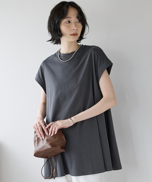 amini（アミニ）の「接触冷感フレンチスリーブフレア　Tシャツ（Tシャツ/カットソー・レディース・ブルー/チャコールグレー/ライトピンク/ブラック/ホワイト・MEDIUM）」の3枚目の写真