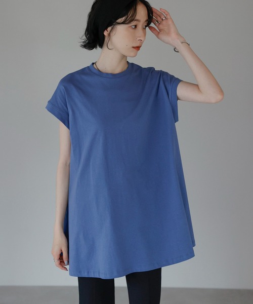 amini（アミニ）の「接触冷感フレンチスリーブフレア　Tシャツ（Tシャツ/カットソー・レディース・ブルー/チャコールグレー/ライトピンク/ブラック/ホワイト・MEDIUM）」の4枚目の写真