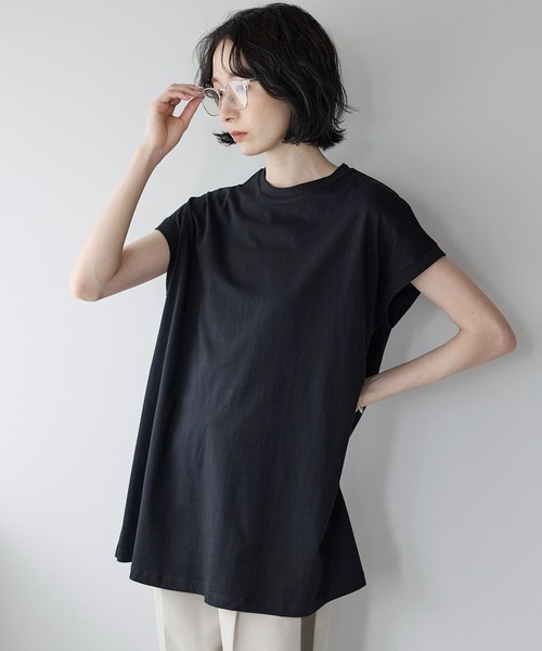 amini（アミニ）の「接触冷感フレンチスリーブフレア　Tシャツ（Tシャツ/カットソー・レディース・ブルー/チャコールグレー/ライトピンク/ブラック/ホワイト・MEDIUM）」の2枚目の写真