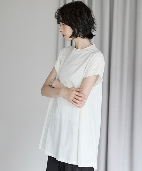 amini（アミニ）の「接触冷感フレンチスリーブフレア　Tシャツ（Tシャツ/カットソー・レディース・ブルー/チャコールグレー/ライトピンク/ブラック/ホワイト・MEDIUM）」の6枚目の写真