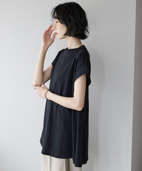 amini（アミニ）の「接触冷感フレンチスリーブフレア　Tシャツ（Tシャツ/カットソー・レディース・ブルー/チャコールグレー/ライトピンク/ブラック/ホワイト・MEDIUM）」の15枚目の写真