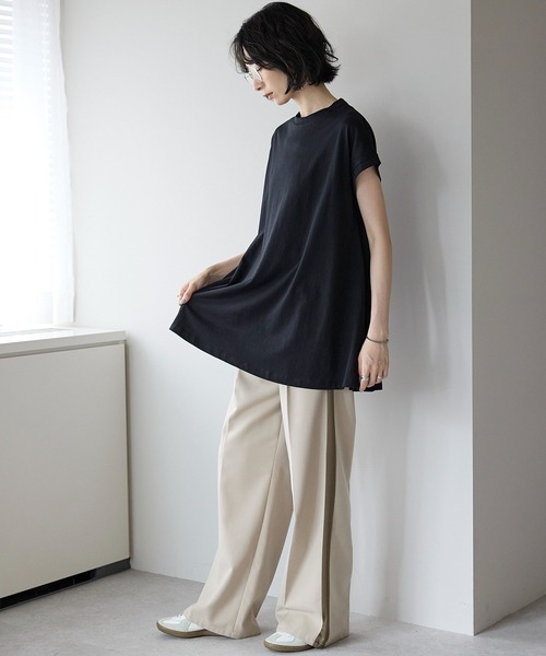 amini（アミニ）の「接触冷感フレンチスリーブフレア　Tシャツ（Tシャツ/カットソー・レディース・ブルー/チャコールグレー/ライトピンク/ブラック/ホワイト・MEDIUM）」の18枚目の写真