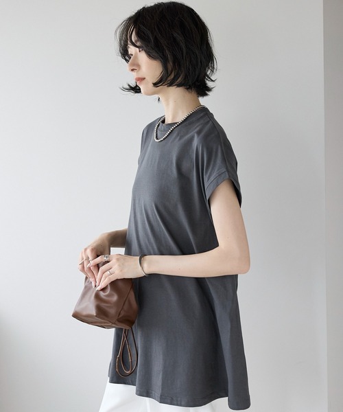 amini（アミニ）の「接触冷感フレンチスリーブフレア　Tシャツ（Tシャツ/カットソー・レディース・ブルー/チャコールグレー/ライトピンク/ブラック/ホワイト・MEDIUM）」の20枚目の写真