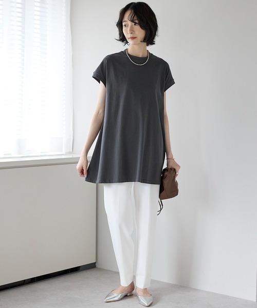 amini（アミニ）の「接触冷感フレンチスリーブフレア　Tシャツ（Tシャツ/カットソー・レディース・ブルー/チャコールグレー/ライトピンク/ブラック/ホワイト・MEDIUM）」の22枚目の写真