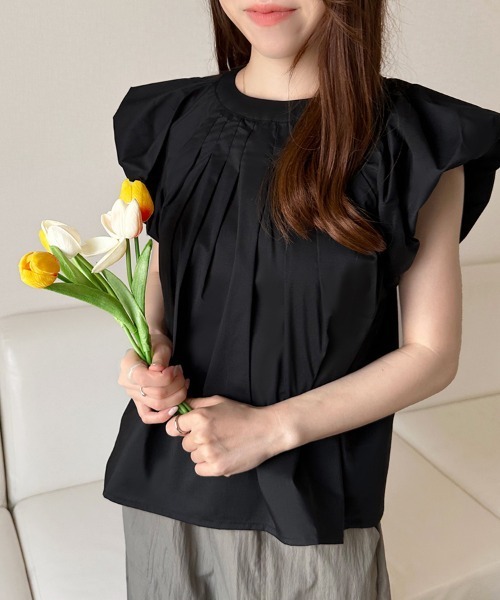 ONEP STAR（ワンピスター）の「フレンチスリーブブラウス（シャツ/ブラウス・レディース・テラコッタ/ホワイト/ブラック・MEDIUM）」の3枚目の写真