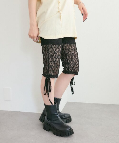 w closet(ダブルクローゼット)の「【25AW】ロゴレースハーフパンツ(その他パンツ・レディース・ブラック/オフホワイト・FREE)」の19枚目の写真