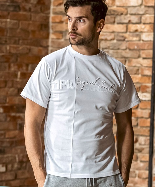 1PIU1UGUALE3 RELAX(ウノピゥウノウグァーレトレ リラックス)スウィッチングロゴ スマートシルエット シルケット生地 半袖Tシャツ