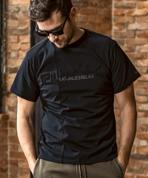 1PIU1UGUALE3  RELAX （ウノピゥウノウグァーレトレ リラックス）の「1PIU1UGUALE3 RELAX(ウノピゥウノウグァーレトレ リラックス)スウィッチングロゴ スマートシルエット シルケット生地 半袖Tシャツ（Tシャツ/カットソー・メンズ・カーキ/ブラック/ホワイト・XXL/S/M/L/XL）」の2枚目の写真