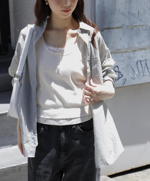 FREE'S MART(フリーズマート)の「◆ナイロンベーシックシャツ(シャツ/ブラウス・レディース・ホワイト/ピンク/グレー・FREE)」の4枚目の写真