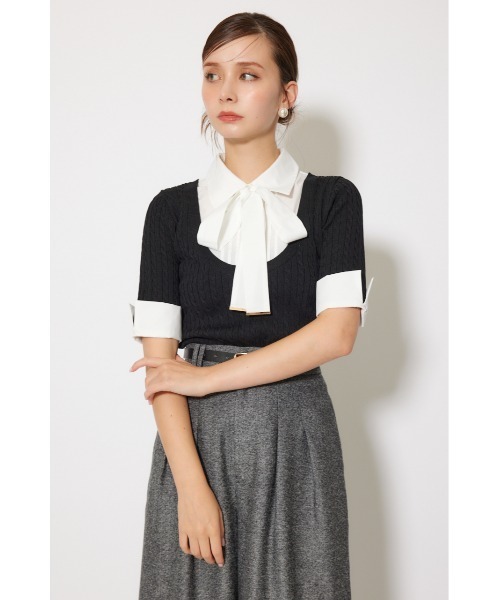 rienda（リエンダ）の「シャツドッキングハーフスリーブニットトップス 秋服 半袖（ニット/セーター・レディース・ブラウン/ライトグレー/ブラック・FREE）」の15枚目の写真