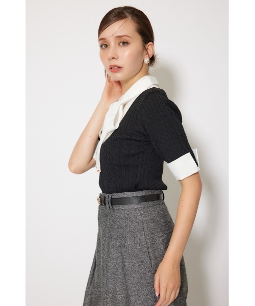 rienda（リエンダ）の「シャツドッキングハーフスリーブニットトップス 秋服 半袖（ニット/セーター・レディース・ブラウン/ライトグレー/ブラック・FREE）」の16枚目の写真