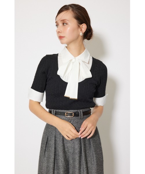 rienda（リエンダ）の「シャツドッキングハーフスリーブニットトップス 秋服 半袖（ニット/セーター・レディース・ブラウン/ライトグレー/ブラック・FREE）」の17枚目の写真