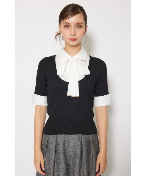 rienda（リエンダ）の「シャツドッキングハーフスリーブニットトップス 秋服 半袖（ニット/セーター・レディース・ブラウン/ライトグレー/ブラック・FREE）」の20枚目の写真