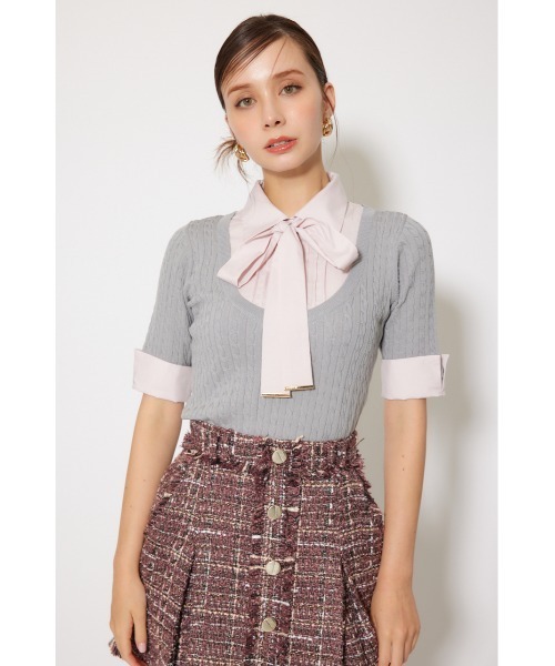 rienda（リエンダ）の「シャツドッキングハーフスリーブニットトップス 秋服 半袖（ニット/セーター・レディース・ブラウン/ライトグレー/ブラック・FREE）」の21枚目の写真