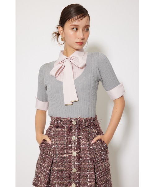 rienda（リエンダ）の「シャツドッキングハーフスリーブニットトップス 秋服 半袖（ニット/セーター・レディース・ブラウン/ライトグレー/ブラック・FREE）」の22枚目の写真