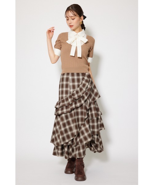 rienda（リエンダ）の「シャツドッキングハーフスリーブニットトップス 秋服 半袖（ニット/セーター・レディース・ブラウン/ライトグレー/ブラック・FREE）」の7枚目の写真