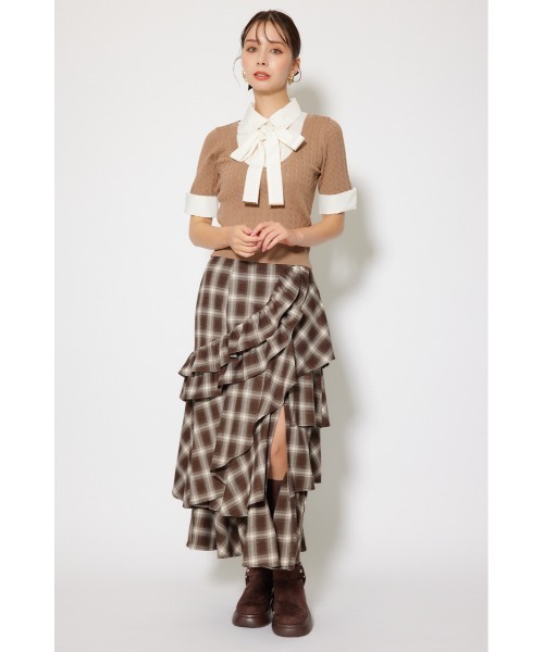 rienda（リエンダ）の「シャツドッキングハーフスリーブニットトップス 秋服 半袖（ニット/セーター・レディース・ブラウン/ライトグレー/ブラック・FREE）」の8枚目の写真
