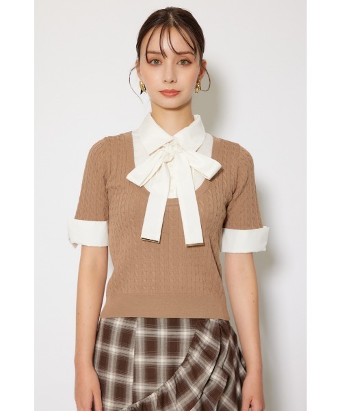 rienda（リエンダ）の「シャツドッキングハーフスリーブニットトップス 秋服 半袖（ニット/セーター・レディース・ブラウン/ライトグレー/ブラック・FREE）」の9枚目の写真