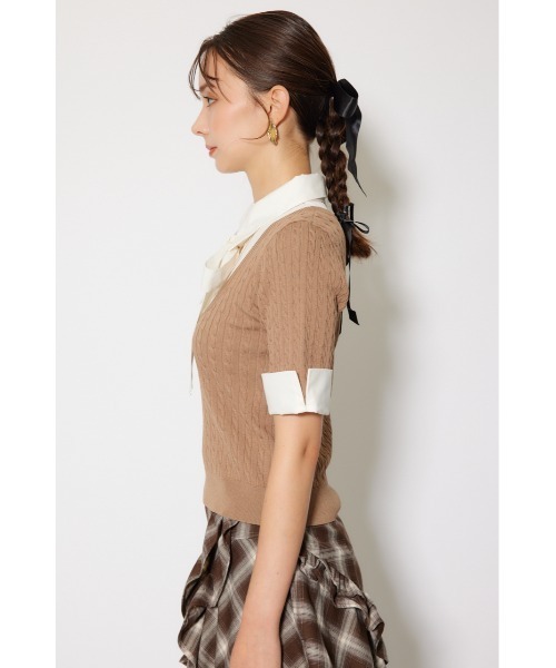 rienda（リエンダ）の「シャツドッキングハーフスリーブニットトップス 秋服 半袖（ニット/セーター・レディース・ブラウン/ライトグレー/ブラック・FREE）」の10枚目の写真