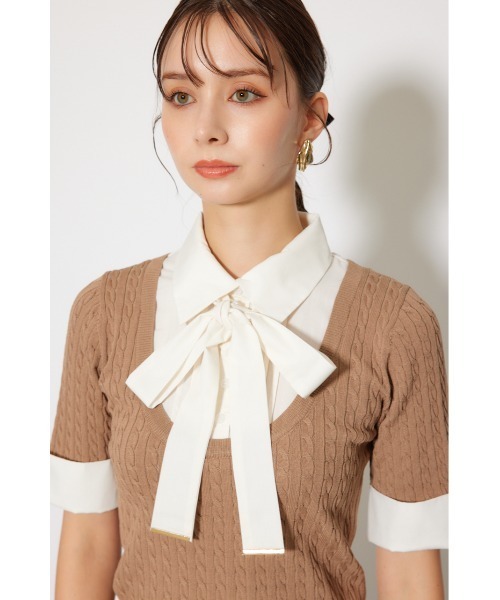 rienda（リエンダ）の「シャツドッキングハーフスリーブニットトップス 秋服 半袖（ニット/セーター・レディース・ブラウン/ライトグレー/ブラック・FREE）」の12枚目の写真
