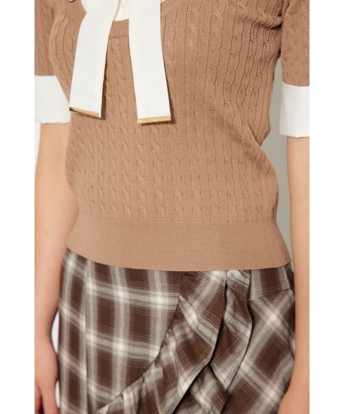 rienda（リエンダ）の「シャツドッキングハーフスリーブニットトップス 秋服 半袖（ニット/セーター・レディース・ブラウン/ライトグレー/ブラック・FREE）」の14枚目の写真