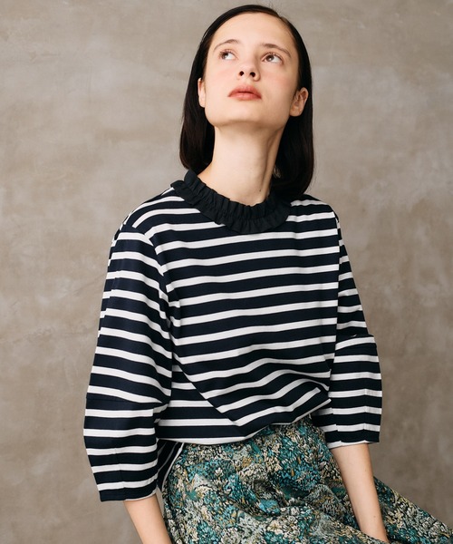 LA MARINE FRANCAISE（マリン フランセーズ）の「フリル襟バレルスリーブプルオーバー（Tシャツ/カットソー・レディース・サックスブルー/ネイビー系・FREE）」の2枚目の写真