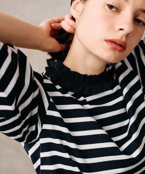 LA MARINE FRANCAISE（マリン フランセーズ）の「フリル襟バレルスリーブプルオーバー（Tシャツ/カットソー・レディース・サックスブルー/ネイビー系・FREE）」の3枚目の写真