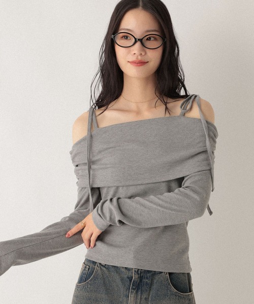 Heather(ヘザー)の「肩リボンオフショルカットソー 590332(Tシャツ/カットソー・レディース・ブラック/チャコールグレー/グレー・FREE)」の2枚目の写真