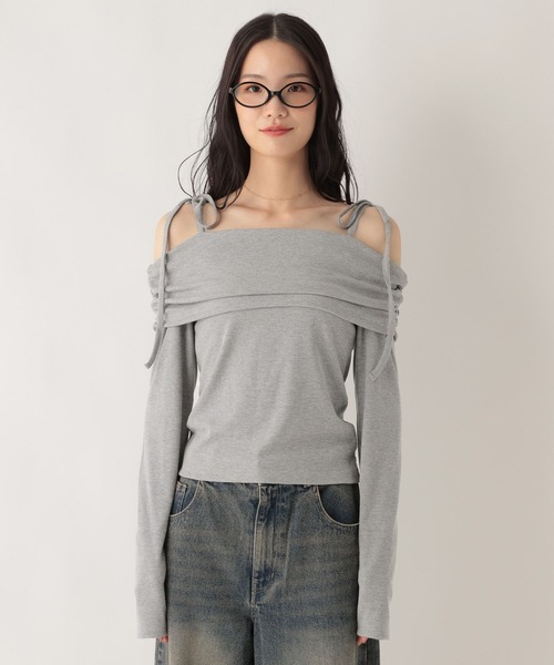 Heather(ヘザー)の「肩リボンオフショルカットソー 590332(Tシャツ/カットソー・レディース・ブラック/チャコールグレー/グレー・FREE)」の7枚目の写真