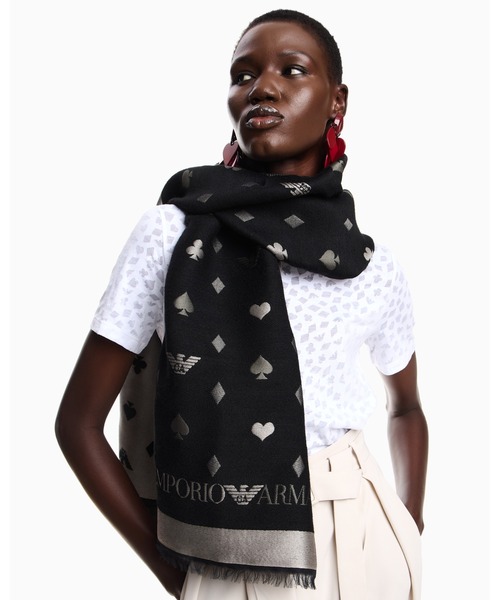EMPORIO ARMANI(エンポリオアルマーニ)の「【エンポリオ アルマーニ】ダブルフェイスストール ウール混紡 ジャカードパターン(ストール/ショール・レディース・ブラック・FREE)」の1枚目の写真