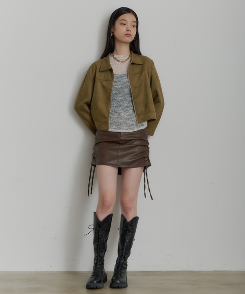 SEN TOKYO(セントーキョー)の「サイドギャザー レザーミニスカート(スカート・レディース・ブラウン/ブラック/アイボリー・SMALL/MEDIUM)」の5枚目の写真