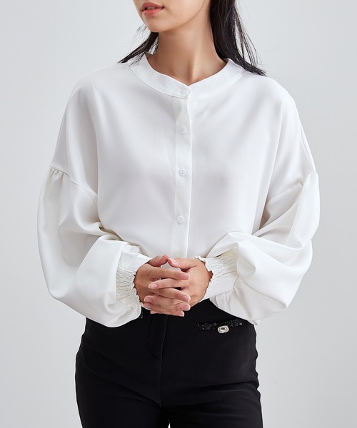 Lace Ladies(レースレディース)の「サイド スリット ドロップショルダー 長袖 ブラウス(シャツ/ブラウス・レディース・ホワイト/ブラック/アイボリー/チャコールグレー・S/FREE)」の2枚目の写真