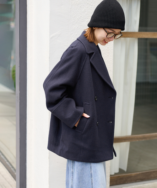 美品♡relume woolメルトン　ピーコート 黒 スーパーライトメルトン ワークPコート | BLUE BLUE | ブルー