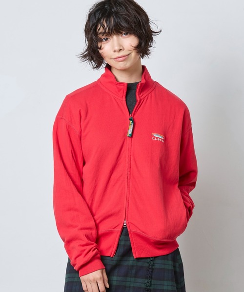 エルエルビーン ブロックチェック柄 ジップアップ ウールジャケット 赤