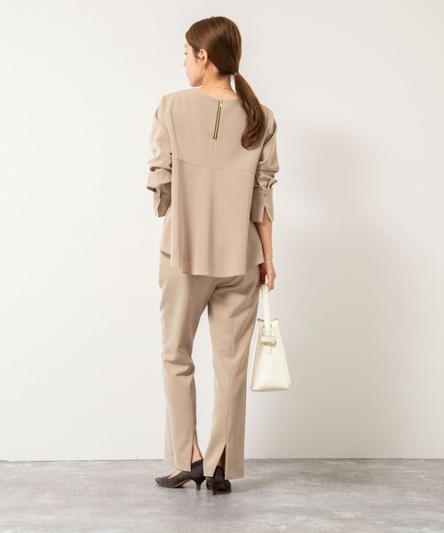 試着のみ✨ Rene ウォッシャブル パール フレア トップス ブラウス セットアップ対応》ウォッシャブルストレッチギャババックフレア