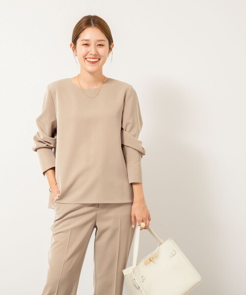 試着のみ✨ Rene ウォッシャブル パール フレア トップス ブラウス セットアップ対応》ウォッシャブルストレッチギャババックフレア