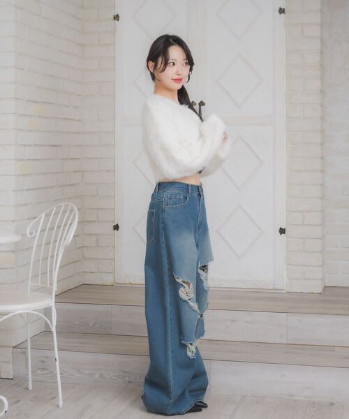 ems excite（エムズエキサイト）の「キラキラシャギーカーデ（カーディガン/ボレロ・レディース・チャコールグレー/オフホワイト/ピンク/グリーン・FREE）」の6枚目の写真