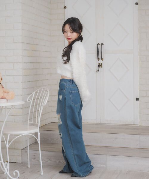 ems excite（エムズエキサイト）の「キラキラシャギーカーデ（カーディガン/ボレロ・レディース・チャコールグレー/オフホワイト/ピンク/グリーン・FREE）」の8枚目の写真